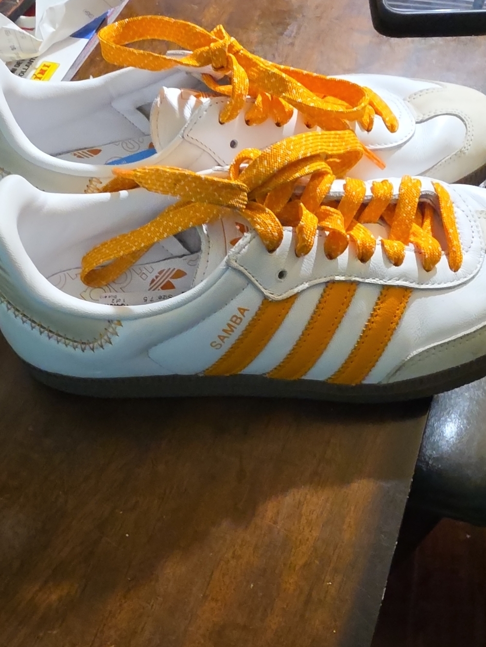 adidas White Samba Sneakers with Orange Stripes